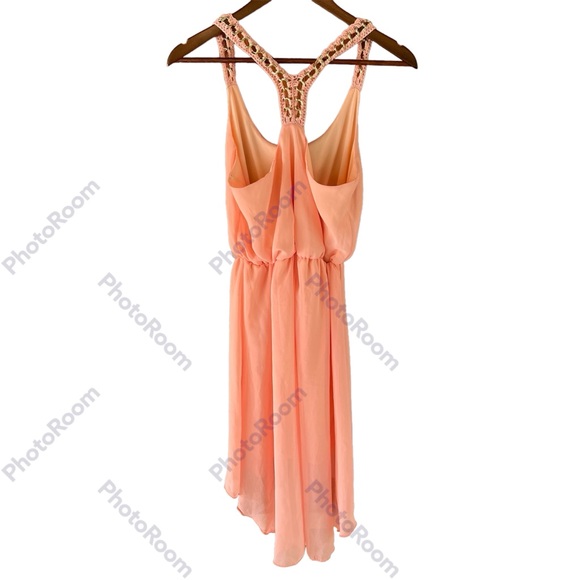 Charlotte Russe, Peach Asymmetrical Dress Sz Small, Racerback Straps - Picture 3 of 7
